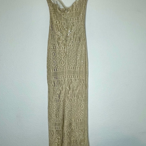 Gunne Sax dress maxi gown by Jessica Mclintock sz 7 knit gold sequin strapless - Picture 5 of 11